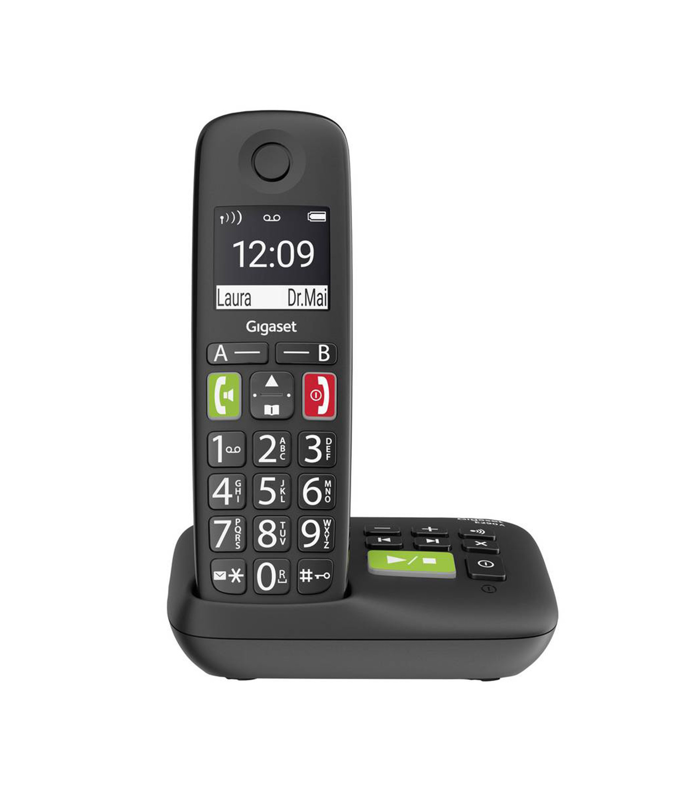 GIGASET E290A schwarz schnurlos analog DECT  Großtastentelefon mit Anrufbeantworter