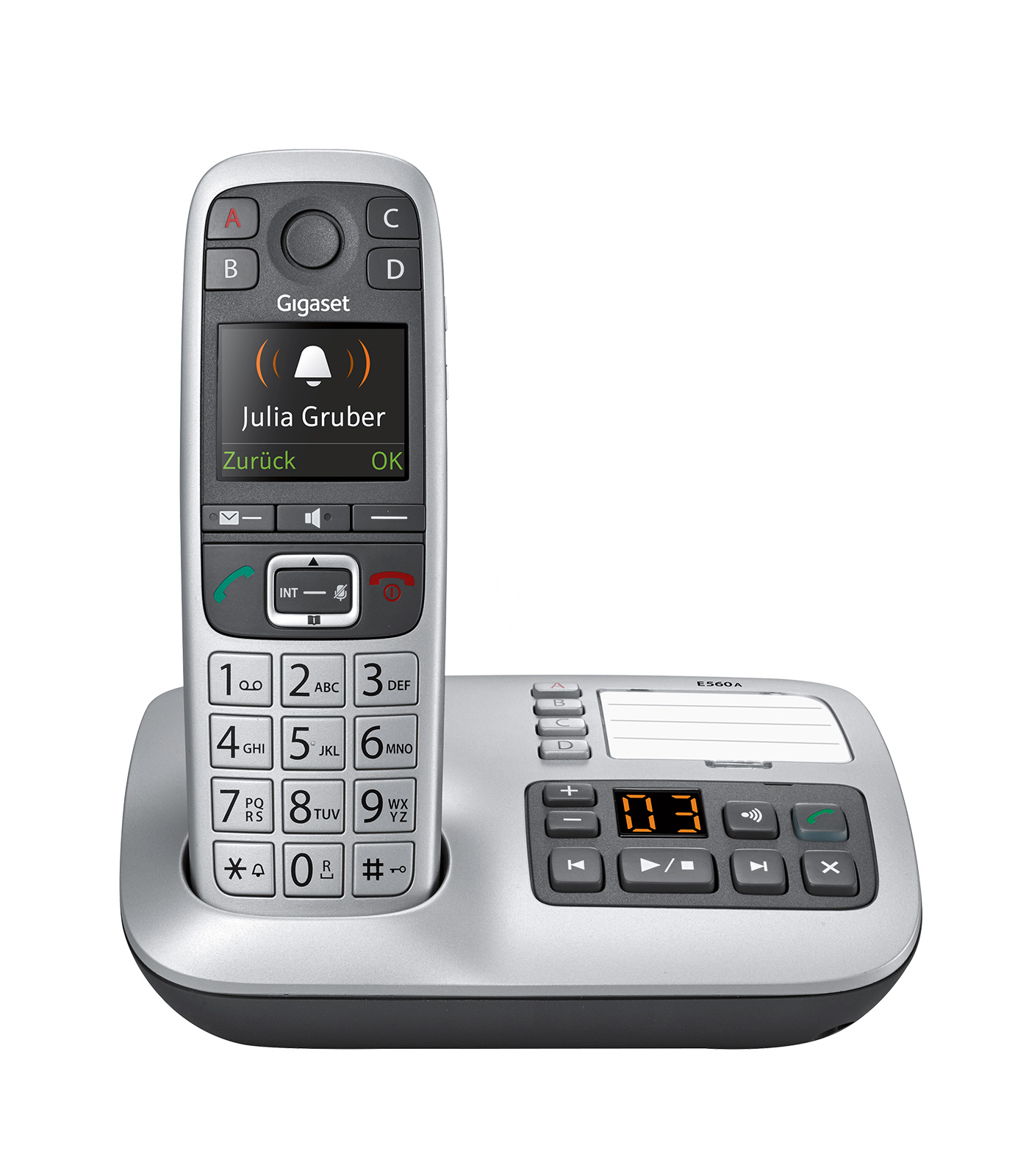 Gigaset E560A, platin, DECT Telefon mit Anrufbeantworter